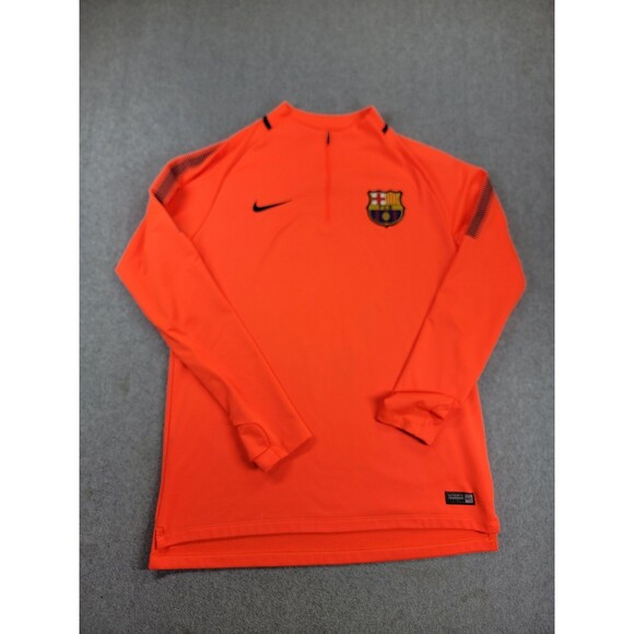 Nike FCB Barcelona Soccer Jersey Mens L Orange 1/4 Zip Performance Crest READ - Picture 1 of 16